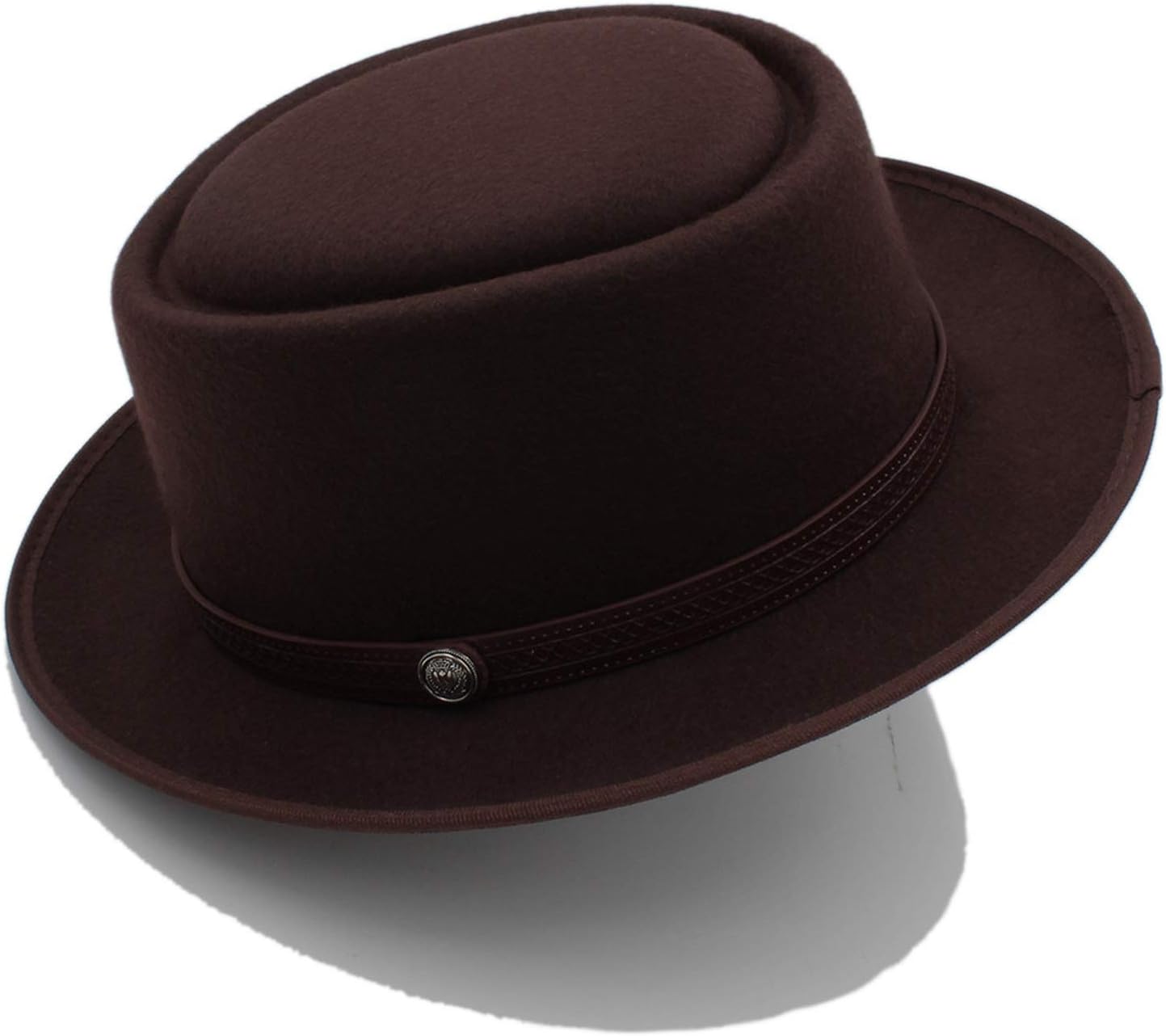 Women Men Wool Flat Fedora Hat Pork Pie Hat Gentleman Gambler Panama Trilby Hat with Fashion Belt