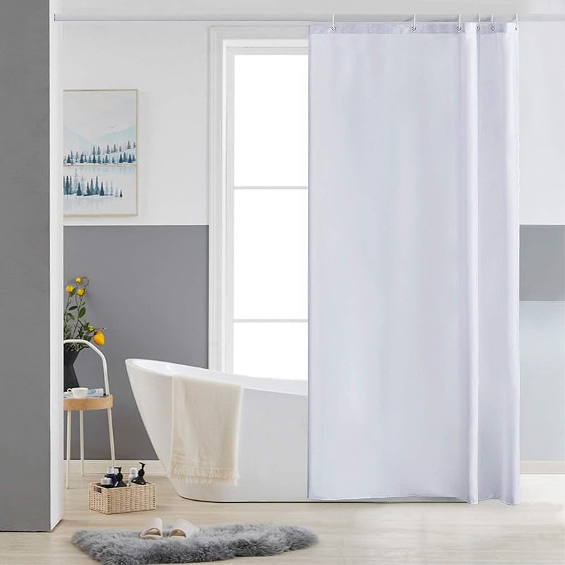 Furlinic White Shower Curtain Anti Mould Waterproof 90x180 cm Polyester