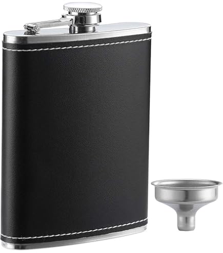 ISavage 3oz Black Leather Wrapped Hip Flask With A Funnel 18/8 Stainless Steel-YM101