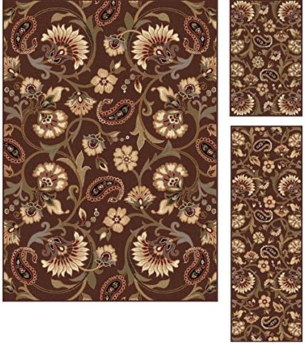 Rectangle Stain Resistant Polypropylene/Synthetic Fiber Machine-Made Rhythm Brown Area Rug (Set of 3)