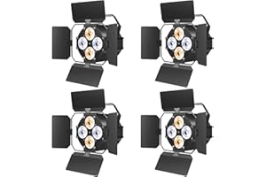 SEBRUANC Stage Lights with Barn Doors, LED Par Lights Warm & Cool White Spotlights, Sound Activated DMX512 Professional Par Can Lights for Theater Church Events Wedding Studio Concert 4 Packs