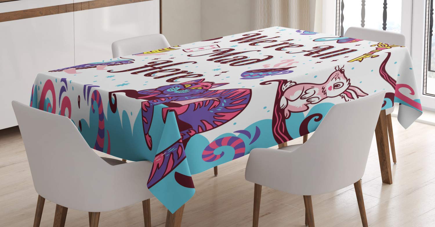ABAKUHAUS Alice in Wonderland Tablecloth, Alice in Wonderland, Dining Room Kitchen Rectangular Table Cover, 54 W X 94 L, Multicolor