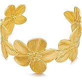 WOWORAMA Chunky Gold Cuff Bracelets for Women Vintage Gold Flower Butterfly Bracelet Trendy Boho Wide Open Cuff Bangles Matte Statement Bracelet