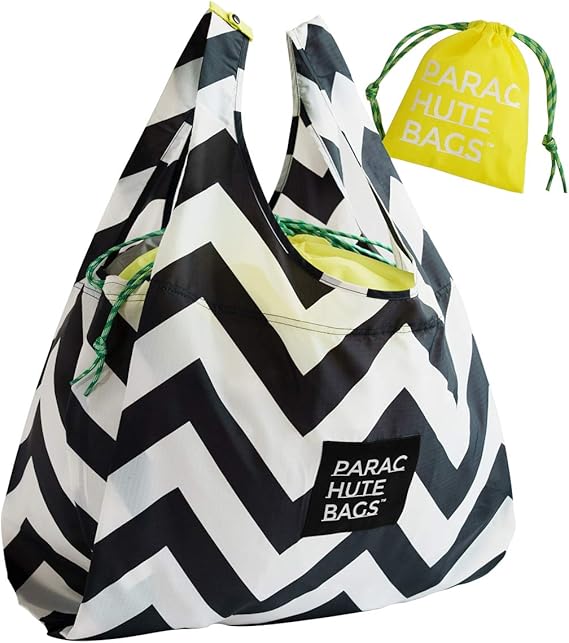 Amazon パラシュート エコバッグ メガ 大容量 レジかごサイズ 丈夫で 軽量 折り畳み コンパクトな おしゃれデザイン ヘリンボーン イエロー Parachutebags エコバッグ 買い物バッグ