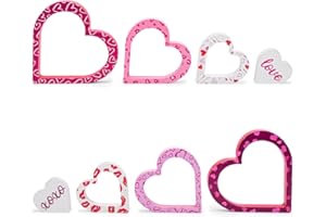 BHLUUIYER Wooden Valentines Day Decor - 4 PCS Double-Sided Cute Wood Heart Signs for Valentines Decorations - Valentines Day Decorations for The Home, Table, Tiered Tray, Mantel, Office, Bedroom