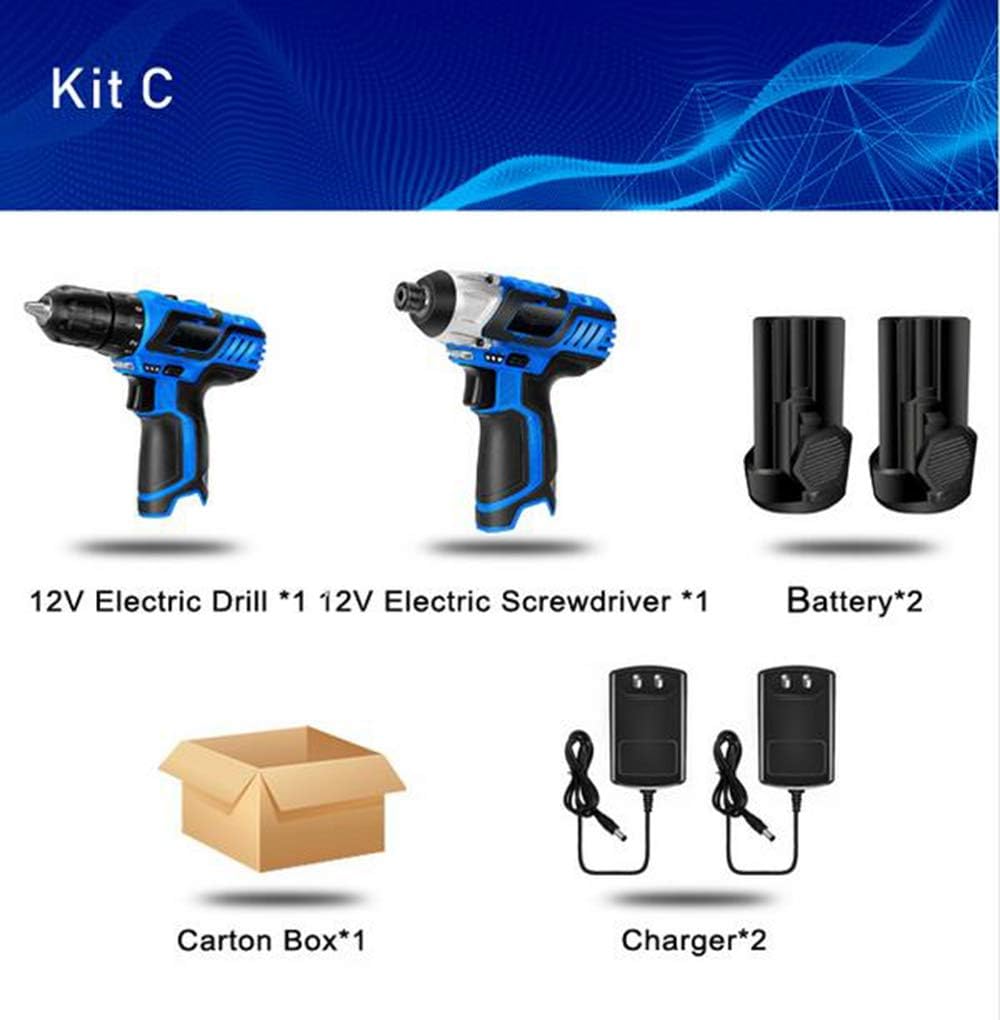 12V Electric Cordless Screwdriver Drill 100NM Torque Electric Drilling Machine Mini Hand Drill Wireless Power Tool,KitC,US