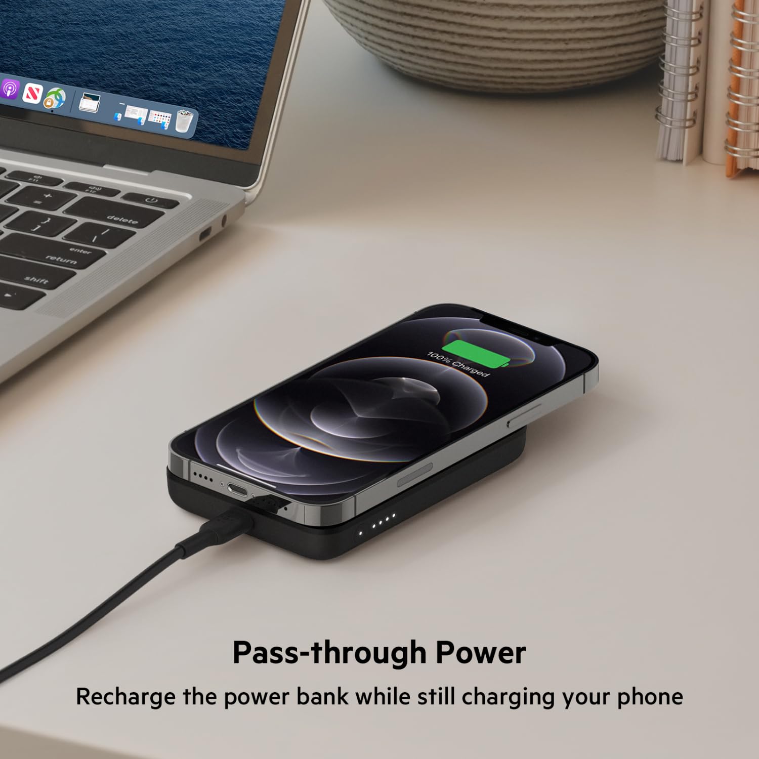 Belkin Portable Charger, MagSafe Charger Wireless Power Bank - 7.5W Wireless Charger - Portable Magnetic Battery Pack for iPhone 16, 15, 14, 13, Plus, Pro, Max, AirPods, Google Pixel 10, etc. - Black