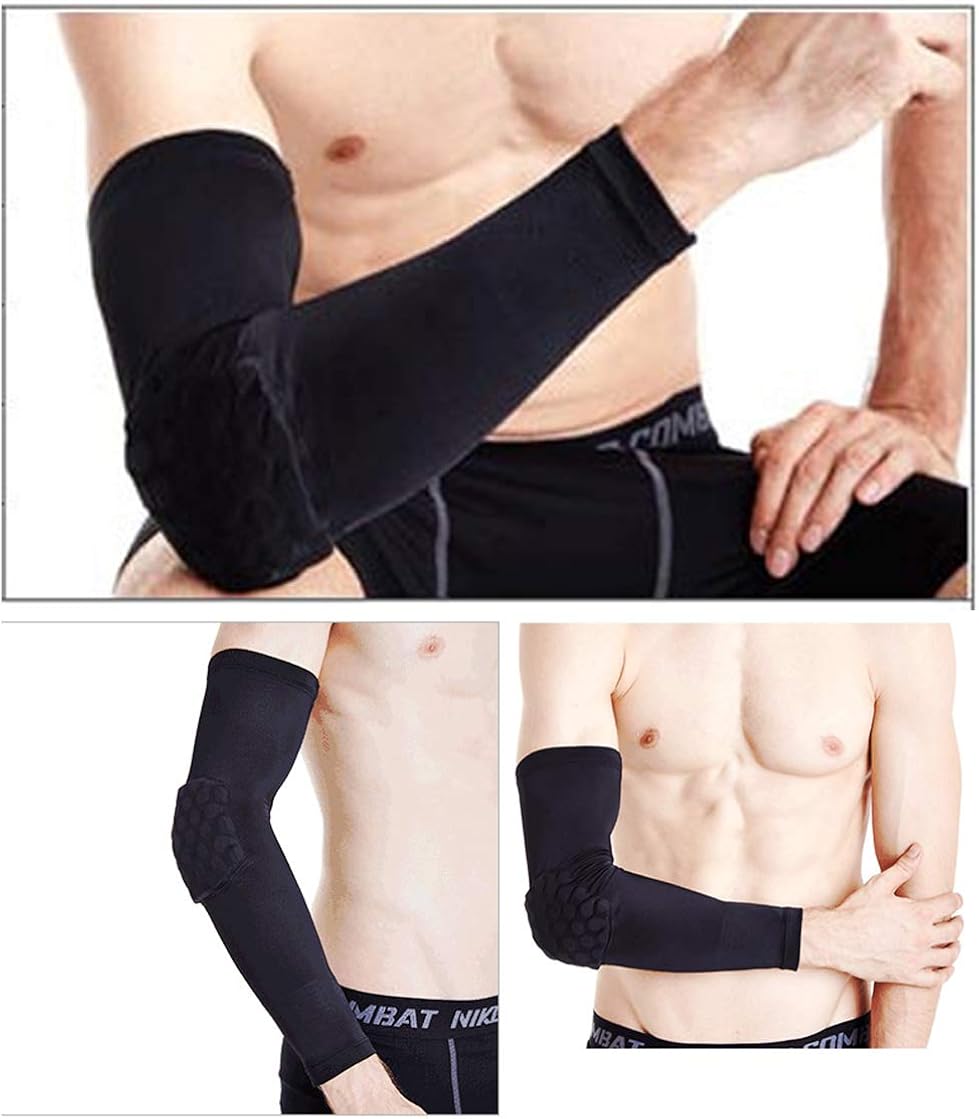 2PCS Elbow Padded Sleeve Compression Arm Guard Honeycomb Elbow Pads for Volleyball, Basketball, Football, Cycling Outdoor All Contact Sports,Youth Adult Sizes: Clothing