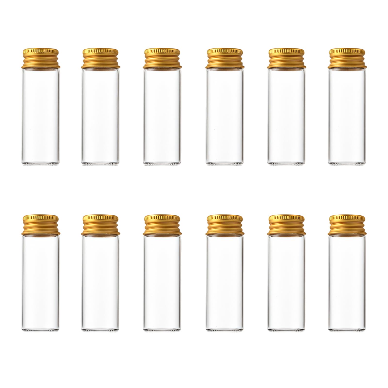 QUUPYSTORE 12 Pcs 15ml Clear Glass Bottles with Aluminium Screw Lids Mini Empty Glass Vials Small Sample Containers for Liquid Powder Jewellery Wedding Party Favours Wish Crafts