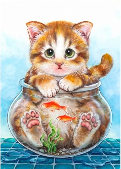 Diamond Painting Complet Wowdecor Chat Poisson Les Animaux Diamant Painting Diy 5d Mosaique Peinture Numero Point De Croix Amazon Fr Cuisine Maison