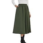 NASHALYLY Women's Midi Skirt High Waisted A-Line Pleated Elastic Casual Long Skirt with Pockets