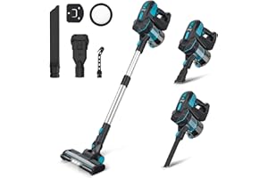 INSE Cordless Vacuum Cleaner, 6-in-1 Rechargeable Stick Vacuum, Powerful Cordless Vacuum with 2200mAh Battery Up to 45mins Runtime, Lightweight Vacuum Cleaner for Hardwood Floors Pet Hair Home-Blue