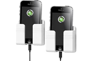 Wall Mount Cell Phone Holder, Bedside Phone Stand with Charging Port, 9.5 cm x 7.8 cm, Set of 2 (White)