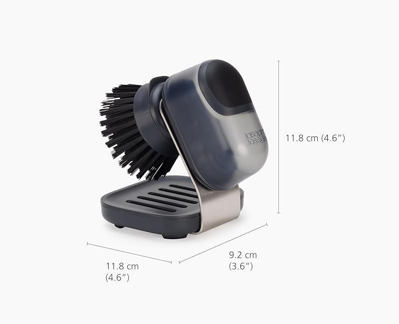 SinkTech Cepillo de Palma para Fregar Platos con Dispensador de Jabón y Base de Acero Inoxidable