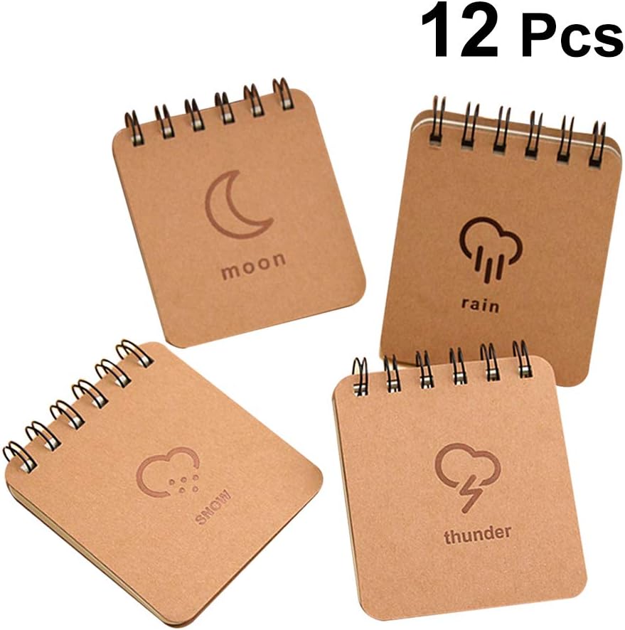 YeahiBaby 12PCS Small Spiral Notebook Kraft Paper Notebook Blank Travel Journal Set