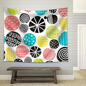 Vector - Simple Scandinavian Pattern. Vector Illustration with Cute Circles. - Fabric Wall Tapestry Home Decor - 51x60 inches