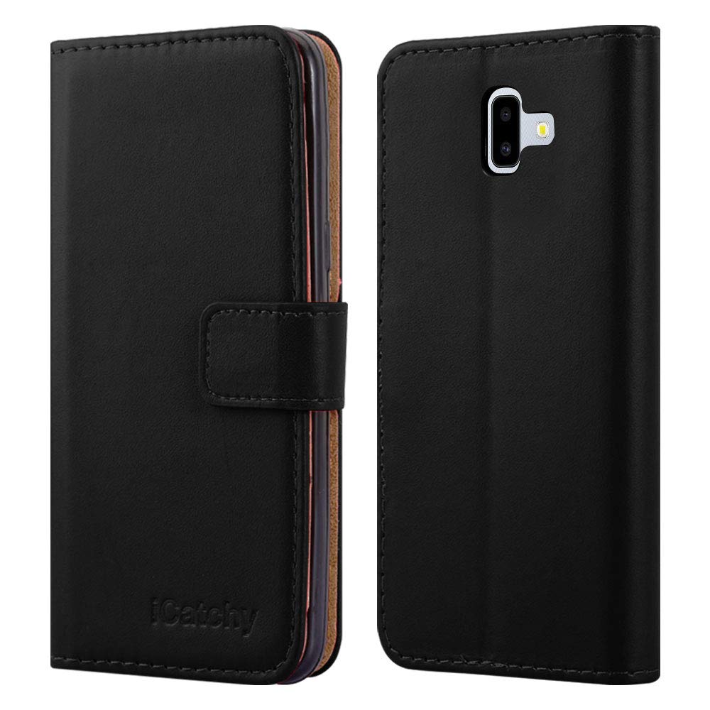 iCatchy For Samsung Galaxy J6+ Leather Wallet Flip Book Stand View Card Holder for Samsung Galaxy J6 Plus Case (Black)