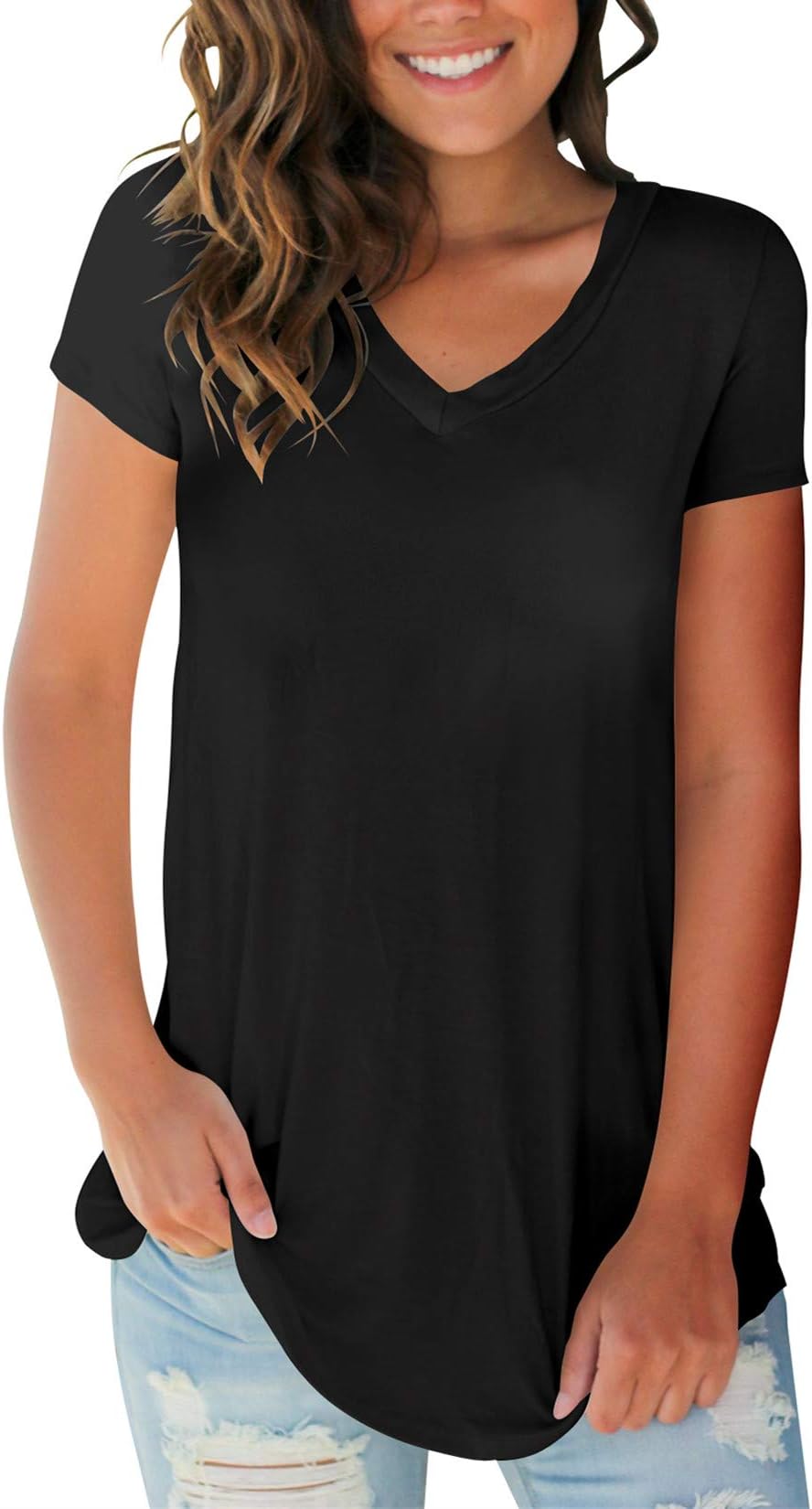 Women's Tops Short Sleeve V Neck T Shirts Summer Basic Tees
