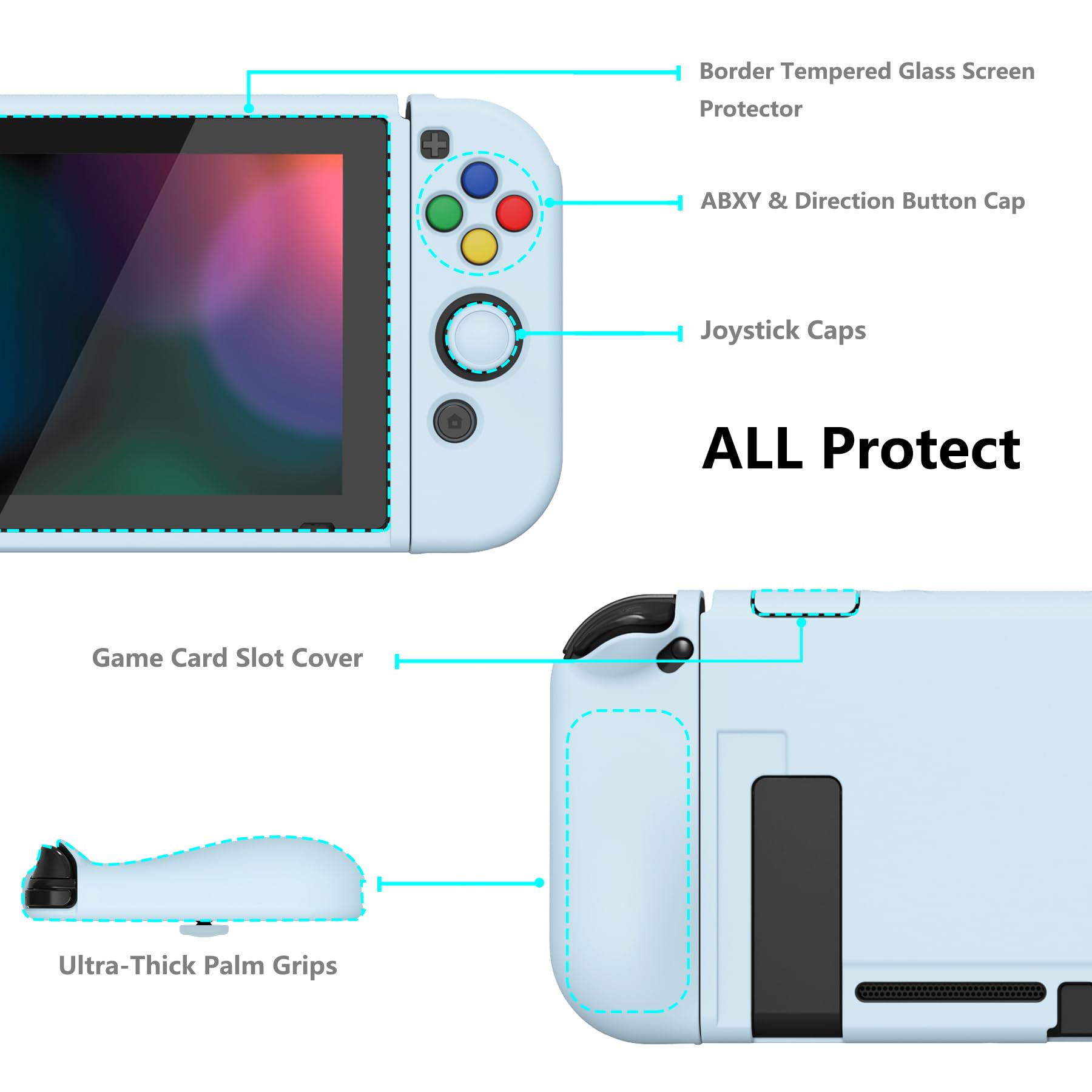 playvital ZealProtect Soft Protective Case for Nintendo Switch, Flexible Joycon Cover Slim Cover for Nintendo Switch with Screen Protector & Thumb Grips & Direction Button Caps - Sky Blue