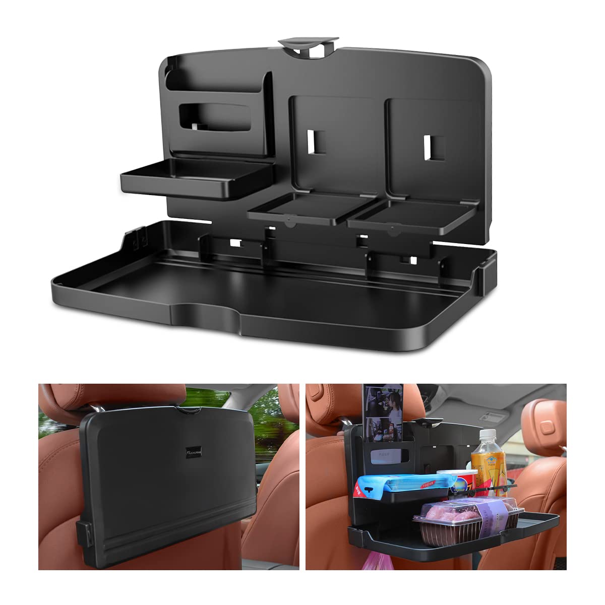 Photo 1 of Car Tray Table, Multi Functional Portable Foldable Car Backseat Tray Desk, Car Computer Desk for Eating Food Drink and Writing Laptop Work, Fits Most Vehicles