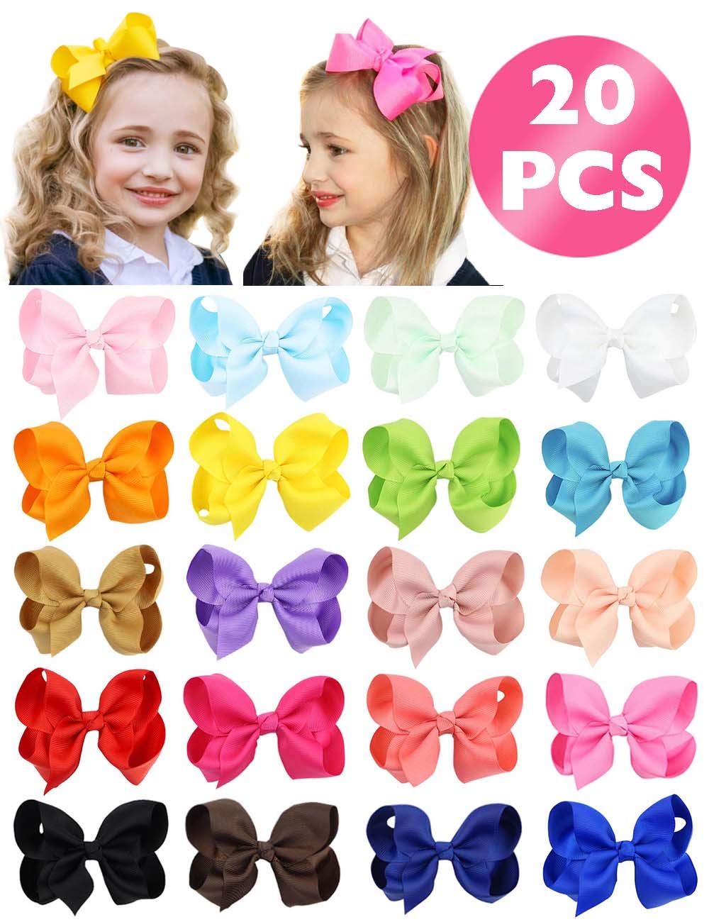 HLIN 20 Pcs 4.5" Grosgrain Ribbon Boutique Christmas Hair Bows Alligator Clips Hand Made for Baby Girls Toddlers Kids