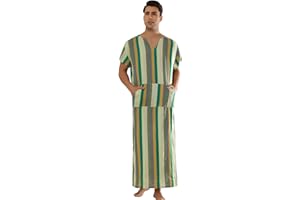 Lars Amadeus Stripe Nightshirt for Men's V Neck Short Sleeves Color Block Nightgown