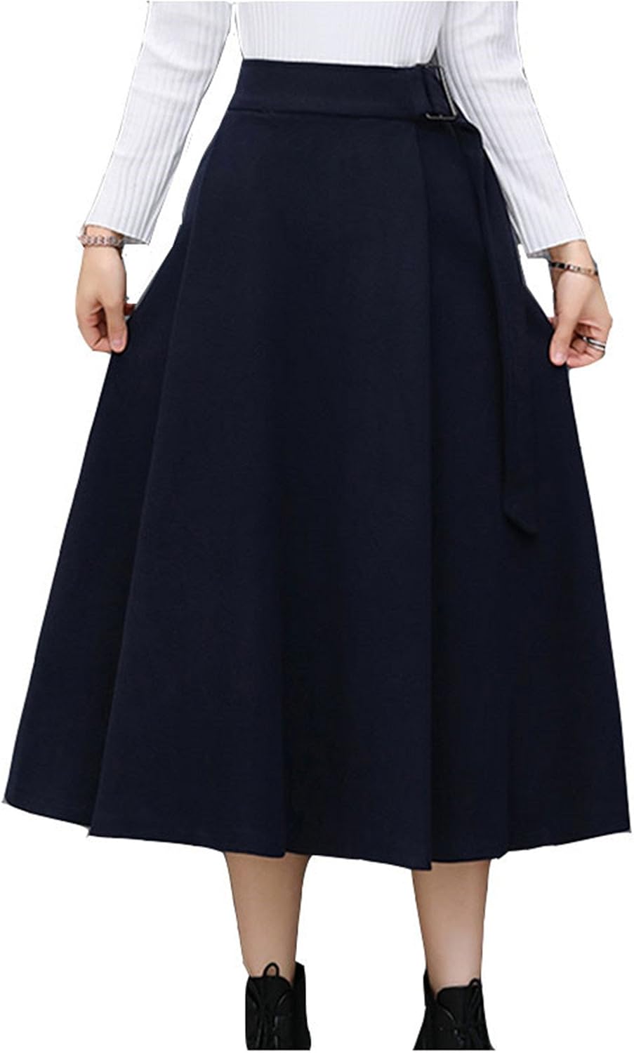 Henraly High Waisted Skirts Womens Winter Navy Blue Pleated Skirt Warm