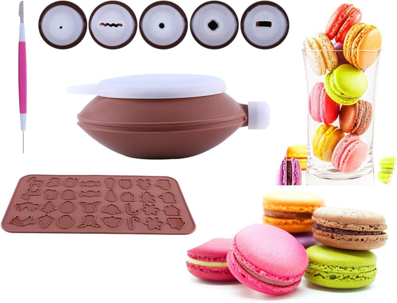 Macaron Piping Pot and Tips with Silicone Baking Mat for Muffin Dessert Cake Chocolate Sauce