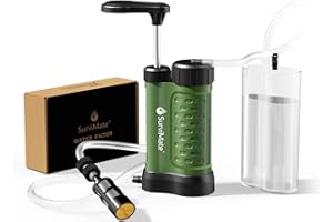 SurviMate Water Purifier Survival Pump，0.01 Micron 5-Stage Water Purifier System，Hand Pump Water Filter Portable Outdoor Emergency，Camping, Hiking, Backpacking