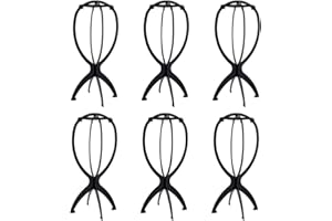 Rbenxia Wig Stand Holder 6pcs Portable Durable Plastic Folding Wig Holder Hairpieces Display Tool Stable Wig Stand Dryer (Black)
