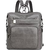 VASCHY Backpack Purse for Women,Fashion Convertible Vegan Leather Shoulder Bags Handbags for Work/Travel/Ladies/College Gray