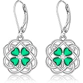 St Patricks Day Earrings Shamrock Earrings for Women Sterling Silver Celtic Irish Four Leaf Clover Earring Mothers Valentine Day Shamrock Gifts Jewelry