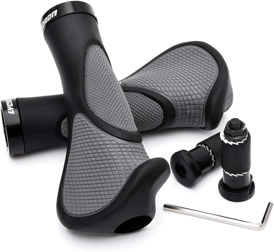 LYCAON Bicycle Handlebar Grips, Non-Slip Rubber, Black and Grey, Soft Gel Insert Comfortable Ergonomic Grip for Bike/Mountain Bike/Road Bike/Folding Bike