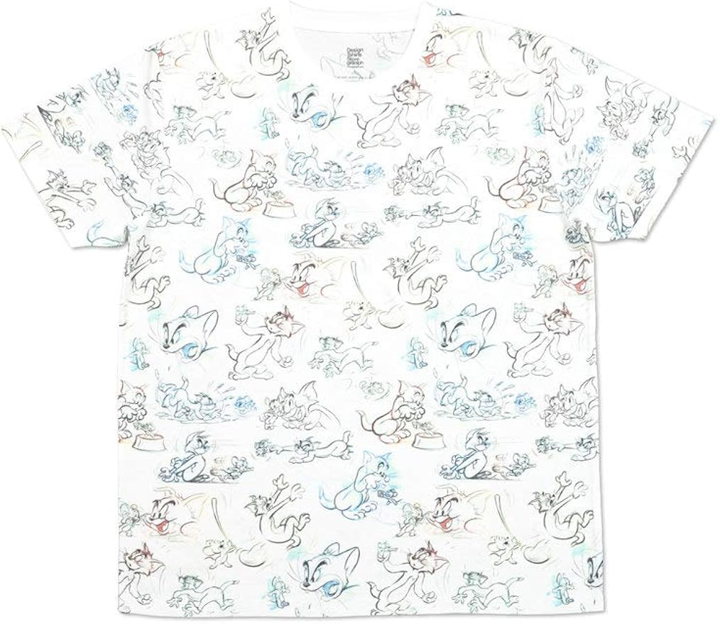 Amazon グラニフ Graniph コラボレーション 総柄 Tシャツ スケッチ トムとジェリー ホワイト メンズ レディース L G100 G107 おそろいコーデ G100 G107 Tシャツ カットソー 通販
