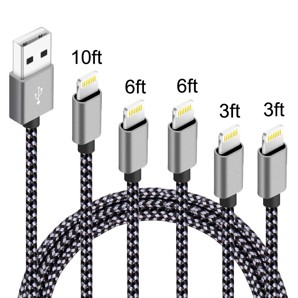 Black Gray iPhone Lightning Cable Apple MFi Certified Braided Nylon