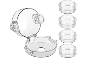 ESENHARBER Stove Knob Safety Covers, Dual Grip Safety Shield, Unlock with Adult Thumb and Middle Finger, Press Gas Stove Knob Locks, Creative Oven Lock Knob Covers for Child Safety, Clear, Pack of 5