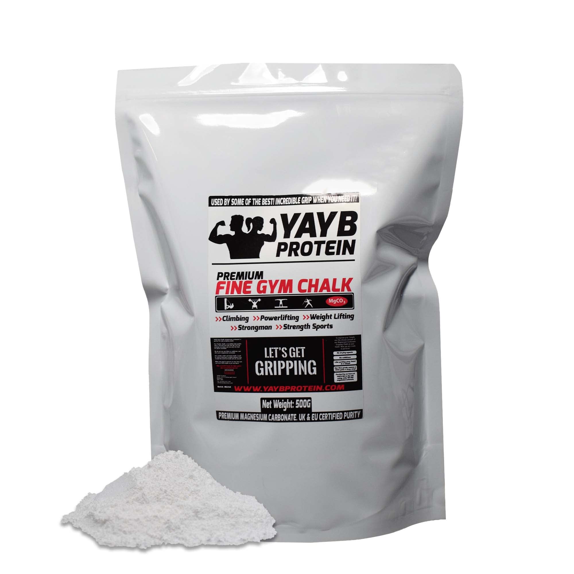 YAYB Premium Gym Chalk 500G- UK / EU Grade Magnesium Carbonate -Weight lifting-Climbing-Gym Chalk Powder