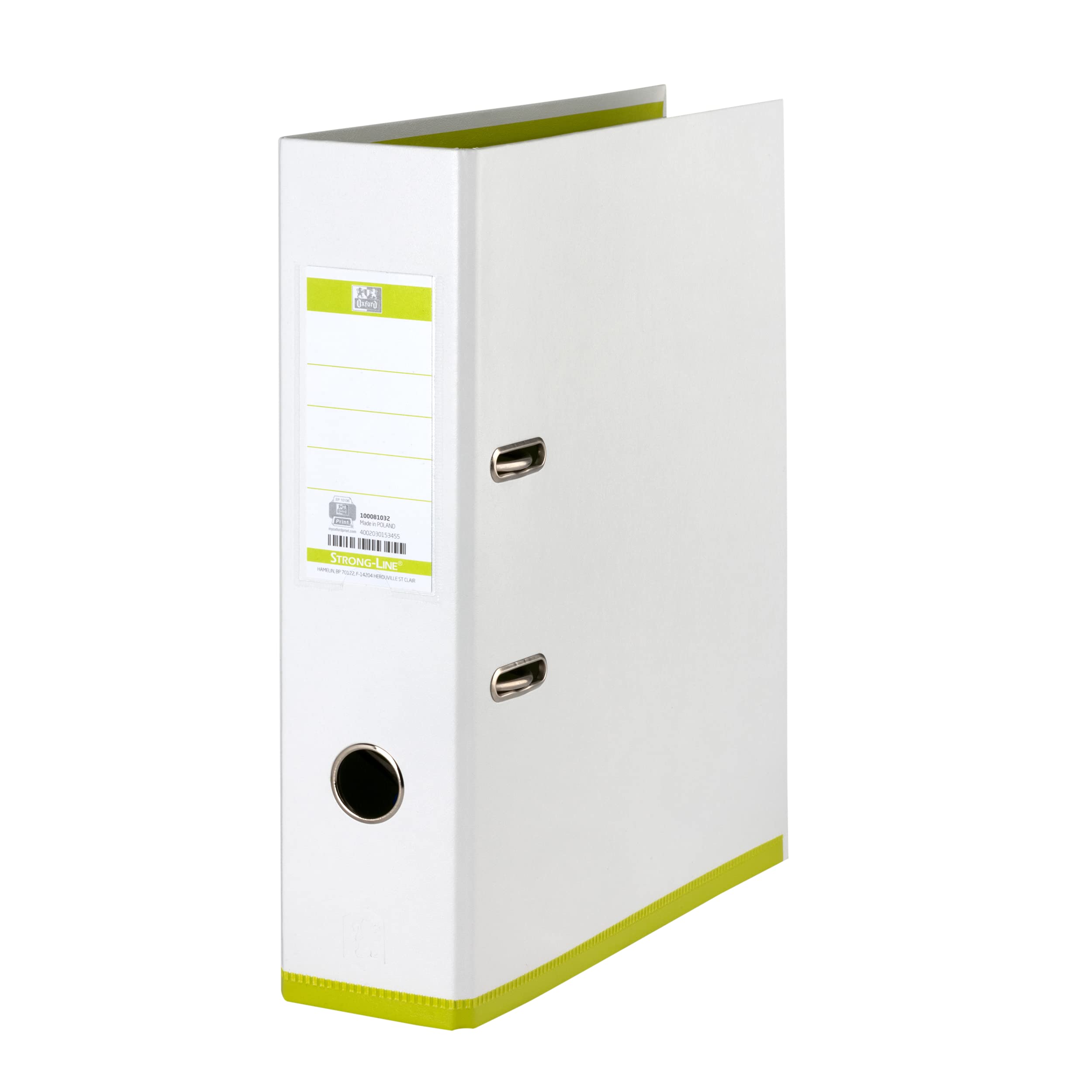Elba MyColour Lever Arch File Polypropylene Capacity 80mm A4 White and Lime Ref E104890114