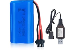 Anstoy 7.4V Li-ion Battery 500mAh Rechargeable SM-4P Plug Charging/Using Integration with USB Charger Cable Gel Blaster Accessories for Remote Control RC Boat Car (1-Pack)