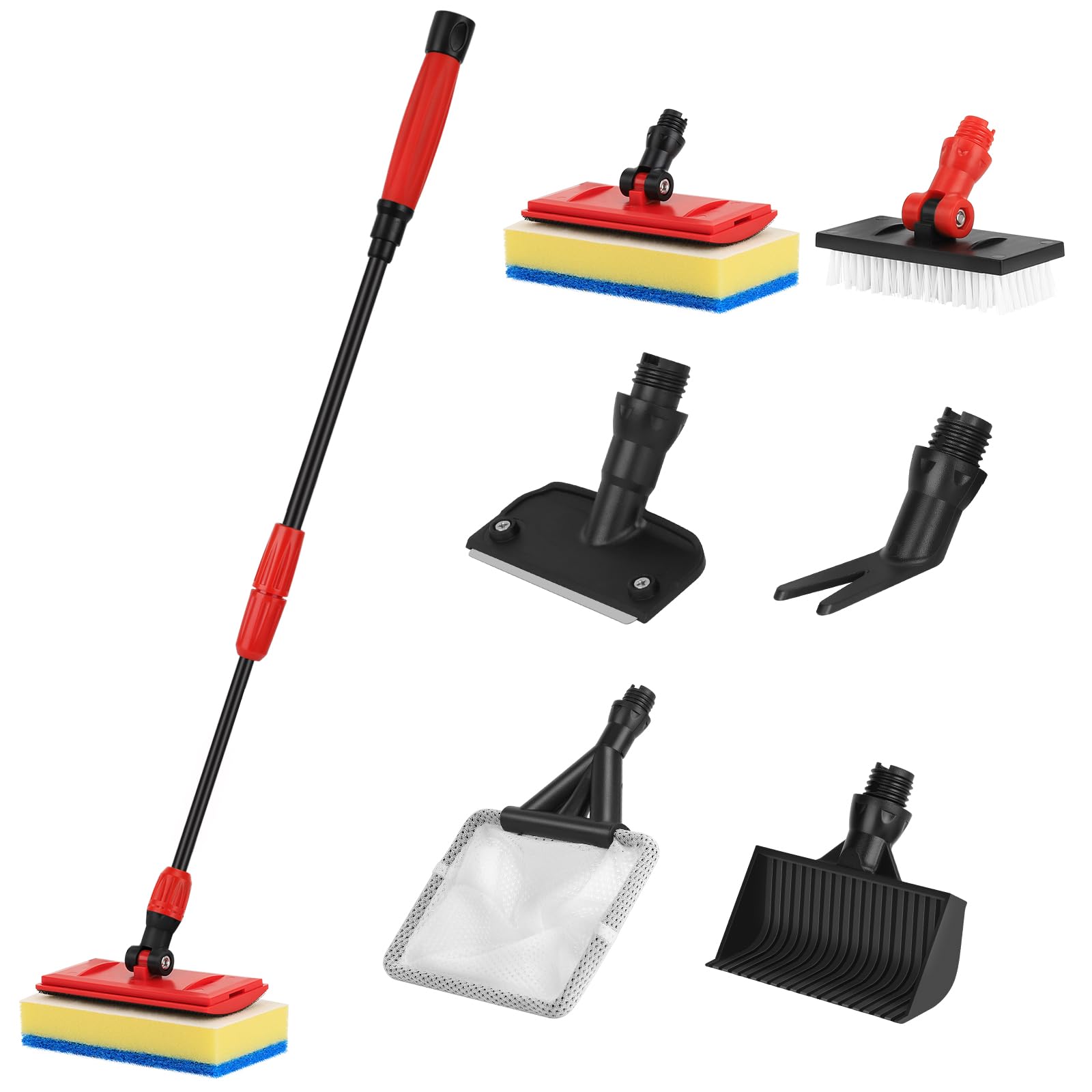 hygger Multipurpose Fish Tank Cleaning kit, 6-in-1 Aquarium Cleaning Set with Long Handle Scraper Sponge Scrubber Stiff Bristle Brush Fishnet Gravel Rake for Acrylic & Glass Tanks, M