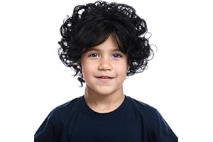 WAVELNM Short Black Wig for Boy Kids Black Shaggy Wigs Child Short Curly Wavy Wig Boys Daily Halloween Costume Synthetic Wigs