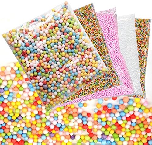 Mini Styrofoam Balls for Slime, Colorful Small Foam Balls Filler Beads for DIY Creative Crafts Decorations, White, Pink and Rainbow Color, 5 Pack by KIYUE