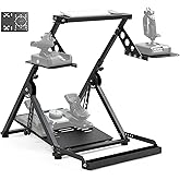 Anman Foldable Racing Flight Simulator Stand with Chair Wheel Fixed Slot | Racing &amp; Flight Fast Switch, Place Keyboard &amp; Mouse Separately, for Logitech/Thrustmaster/Fanatec Joystick Yoke Racing Wheel