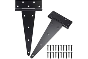 BOODVON 12 Inch T-Strap Gate Hinges, Shed Barn Door Hinges Heavy Duty, Black Tee Hinges for Wooden Fences, Yard Gate, Wrought Hardware Iron Rustproof (2Pack/Set)