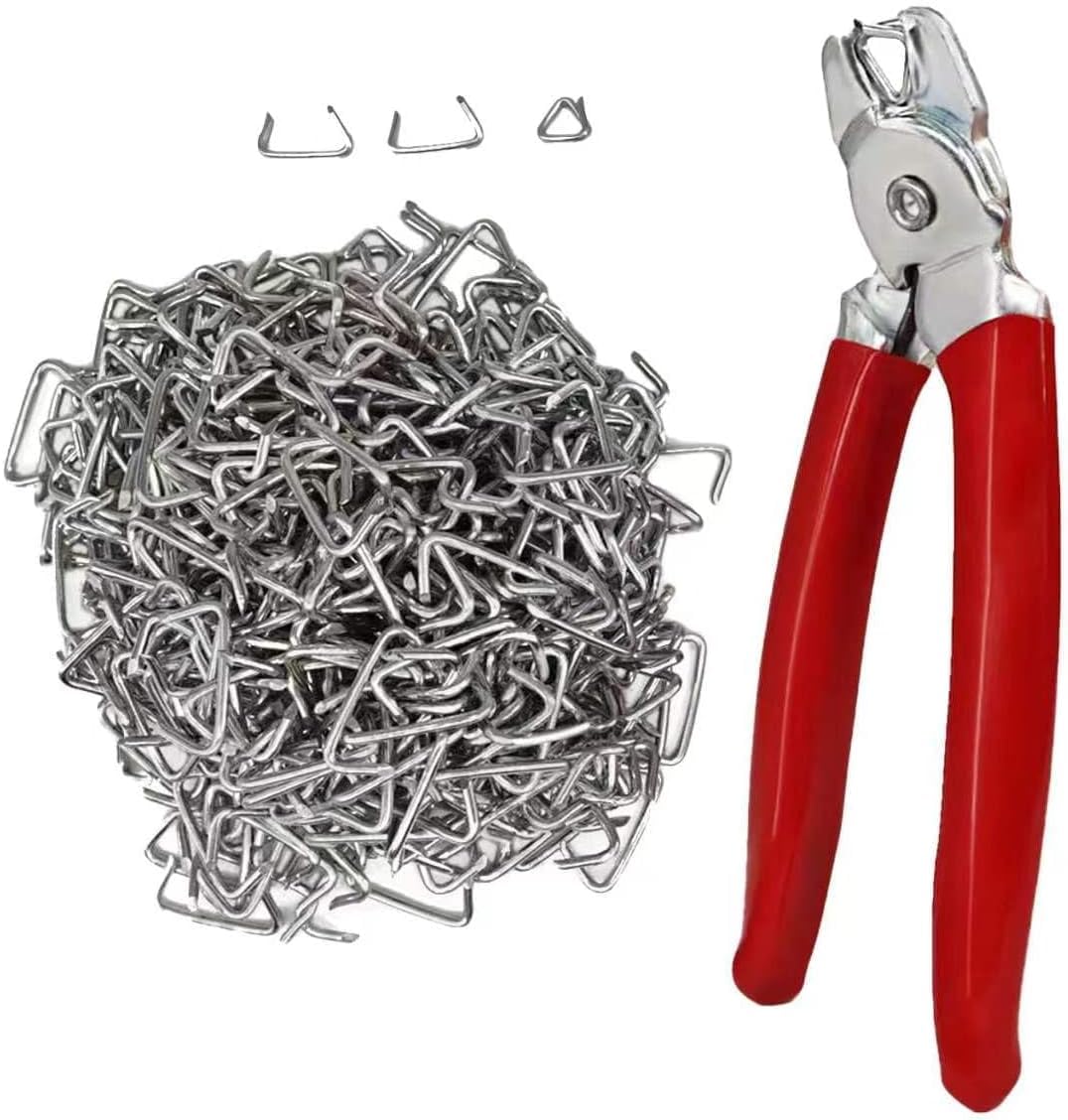 Hog Ring Pliers Set Angled, 300 PCS Hog Rings - Professional Upholstery Installation Kit for Animal Cages, Ropes, Bags, DIY Crafts, and Furniture Upholstery