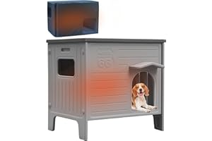 Rockever Insulated Dog House Outdoor Indoor for Small Medium Dogs, Insulated Dog House with Insulated Liner, Plastic Elevated Outdoor Dog House Waterproof Dog Kennel, Clean Easily((M & Liner)