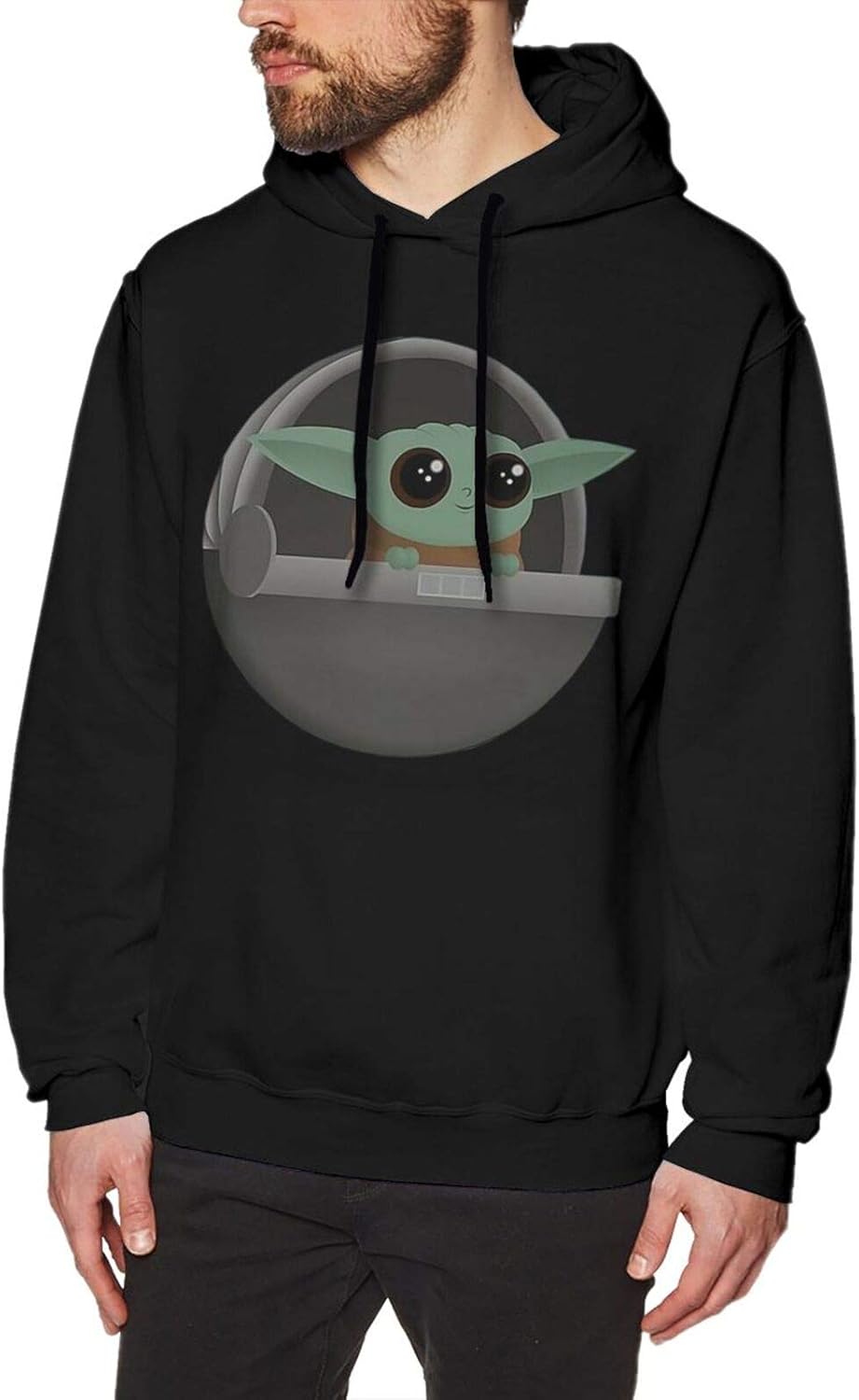 Xiejingxx Men's MandalorianBabyYoda Long Sleeve Hooded Sweat Shirt Pullover Black