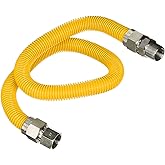 HIGHCRAFT 48 Inch Gas Connector with Fittings, Yellow Coated Gas Connector, 1/2" OD, 3/8” FIP x 3/8” MIP Connection