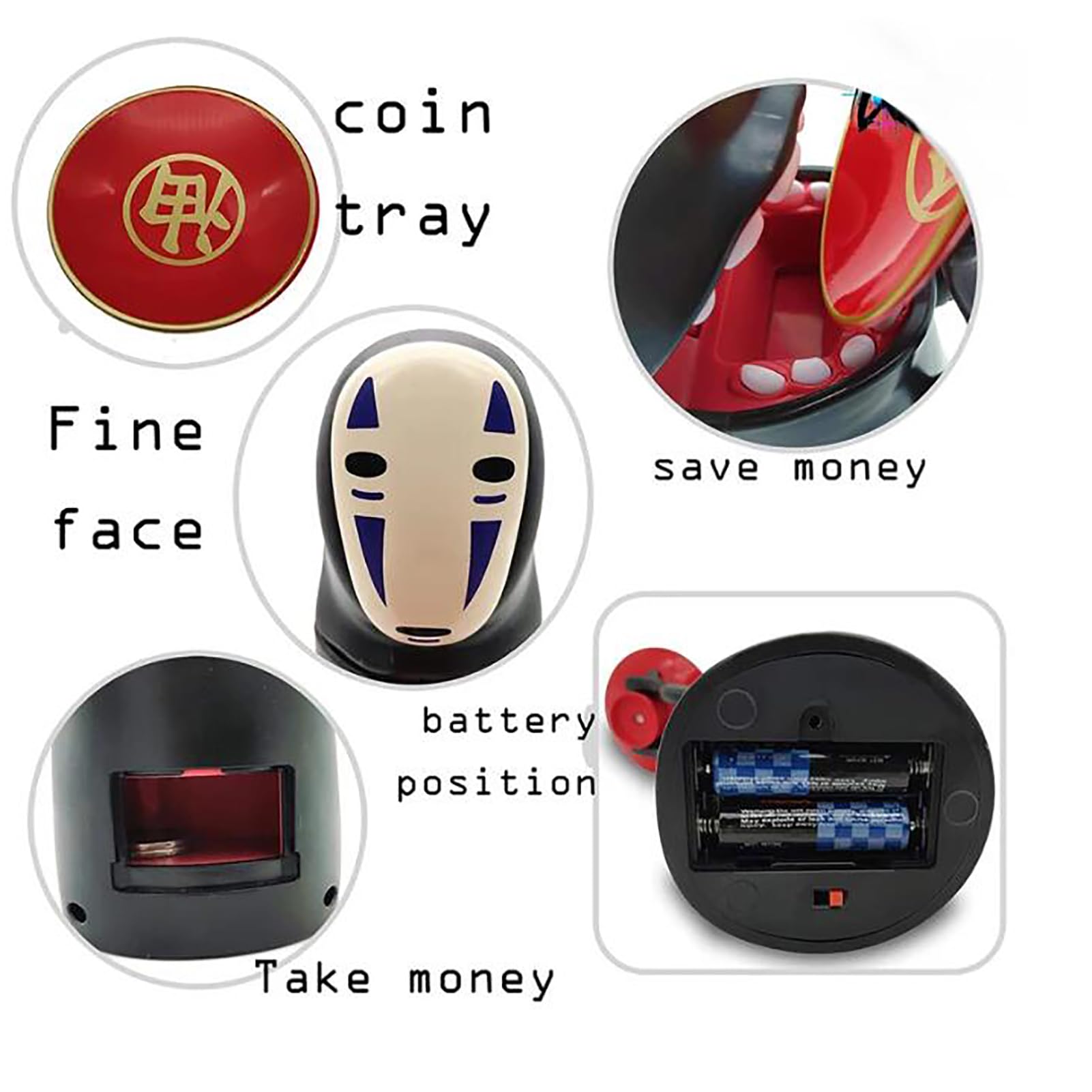 No Face Coin Bank，No Face Piggy Bank,Auto Eat Coin Music Piggy Bank, Adults Boys Kids Birthday Gifts, Black