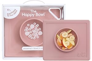 ezpz Happy Bowl - 24 Months + (Blush) - 100% Silicone Suction Bowl with Built-in Placemat – Dishwasher Safe